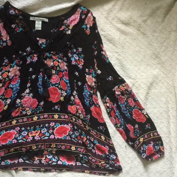 American Rag Tops - Boho Top, Floral, American Rag, Front Tie, Peasant